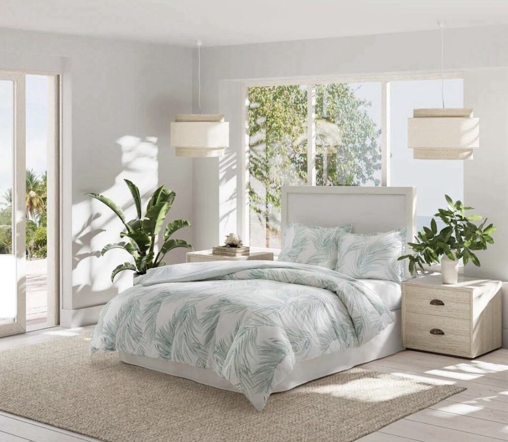 Tommy Bahama Canyon Palms 3 Pce. Cotton QUEEN Duvet Cover Set Green Palms